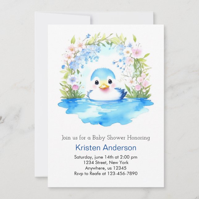 Enchanted Blue Duckling Boy Baby Shower Invitation (Front)
