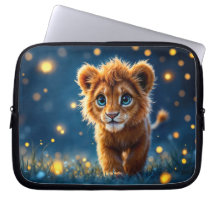 Enchanted blue-eyed lion cub in firefly glow
