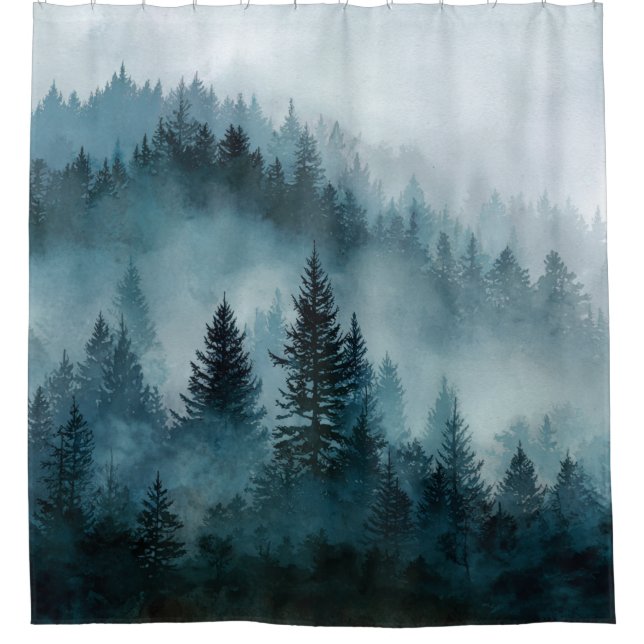 Enchanted Blue Forest Escape Shower Curtain (Front)