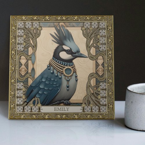 Enchanted Blue Jay Spirit Animal Personalizable Ceramic Tile