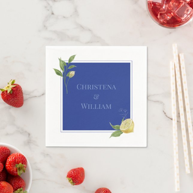 Enchanted Blue Lemon Blossom Personalized Wedding Napkins (Insitu)