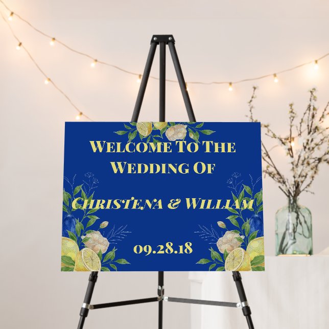 Enchanted Blue Lemon Blossom Wedding Signage Foam Board (In Situ (Stand))
