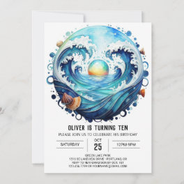 Enchanted Blue Water Kids Birthday Invitation
