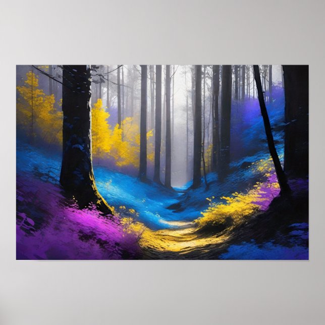 Enchanted Blue Yellow and Purple Dark Forest Poster (Front)
