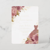 Enchanted Blush Dress Floral Quinceanera Real Gold Foil Invitation (Standing Front)