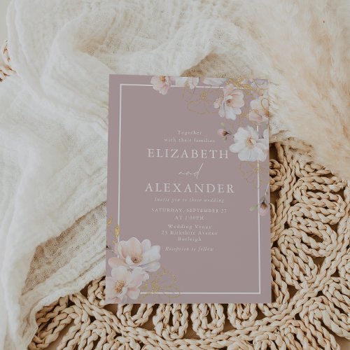 Enchanted Blush Wildflowers White Border Wedding Invitation