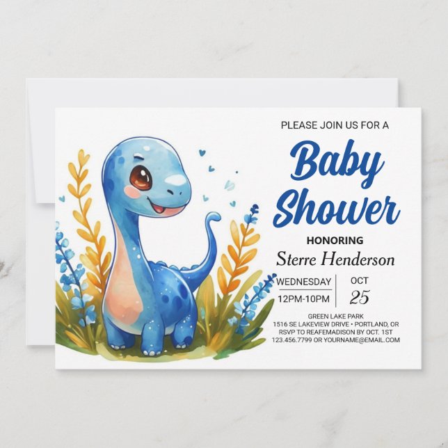 Enchanted Boho Cute Dinosaur Boy Baby Shower Invitation (Front)