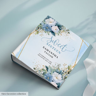 Enchanted Boho Dusty Blue Ivory Floral Sweet 16th 3 Ring Binder