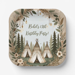 Enchanted Boho Forest Teepee Sleepover Party Paper Plates