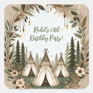 Enchanted Boho Forest Teepee Sleepover Party  Square Sticker