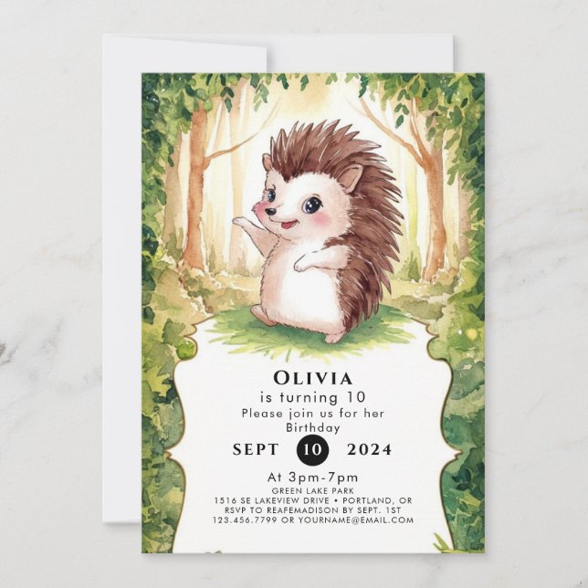 Enchanted Boho Hedgehog Birthday Invitation (Front)