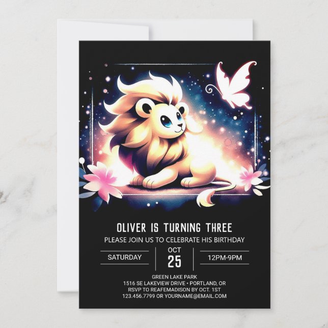 Enchanted Boho Lion Birthday Invitation (Front)