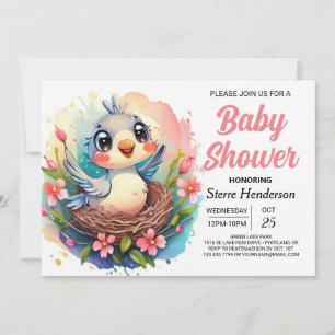 Enchanted Boho Woodland Bird Baby Shower Invitation
