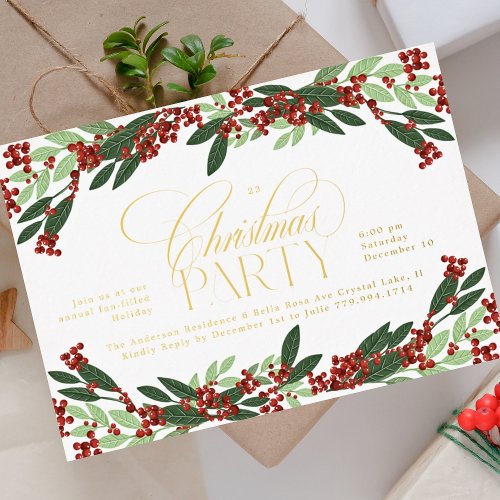 Enchanted Botanical Elegance Christmas Party Foil Invitation