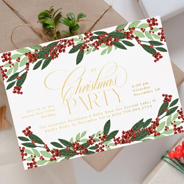 Enchanted Botanical Elegance Christmas Party Foil Invitation (Creator Uploaded)