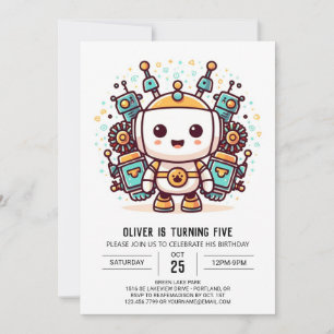 Enchanted Boy Metallic Robot Birthday Invitation