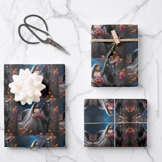 Enchanted Bride and Her Steed. Wrapping Paper Sheets (Front)