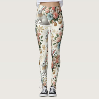 Enchanted Bunny & Floral Fantasy Leggings