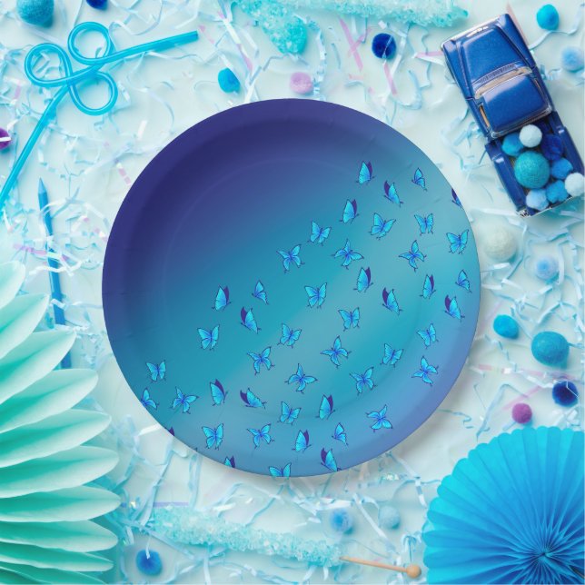 Enchanted Butterflies Blue Paper Plate (Party)