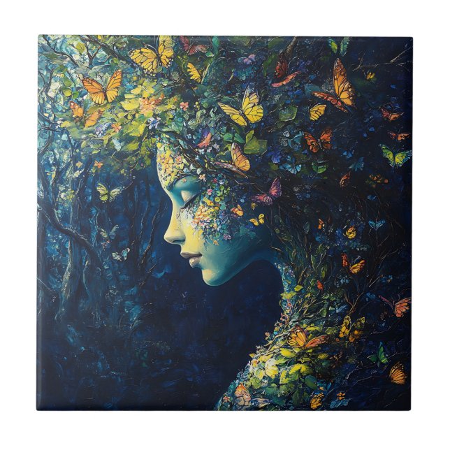 Enchanted Butterfly Forest Goddess (2) Ceramic Tile (Front)