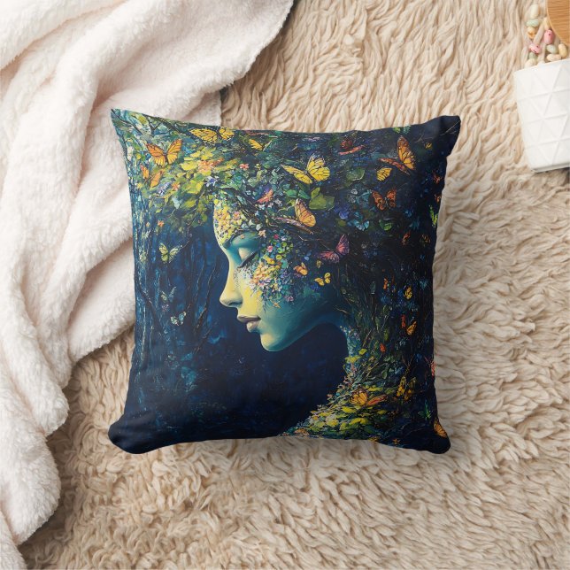 Enchanted Butterfly Forest Goddess (2) Throw Pillow (Blanket)
