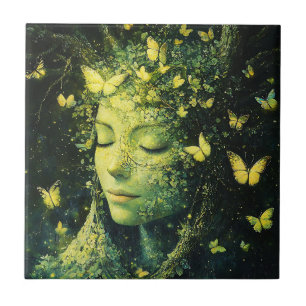 Enchanted Butterfly Forest Goddess (3) Ceramic Tile