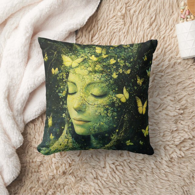 Enchanted Butterfly Forest Goddess (3) Throw Pillow (Blanket)