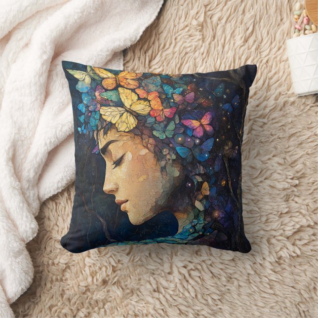 Enchanted Butterfly Forest Goddess (5) Throw Pillow (Blanket)
