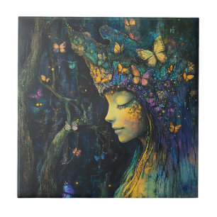 Enchanted Butterfly Forest Goddess (6) Ceramic Tile