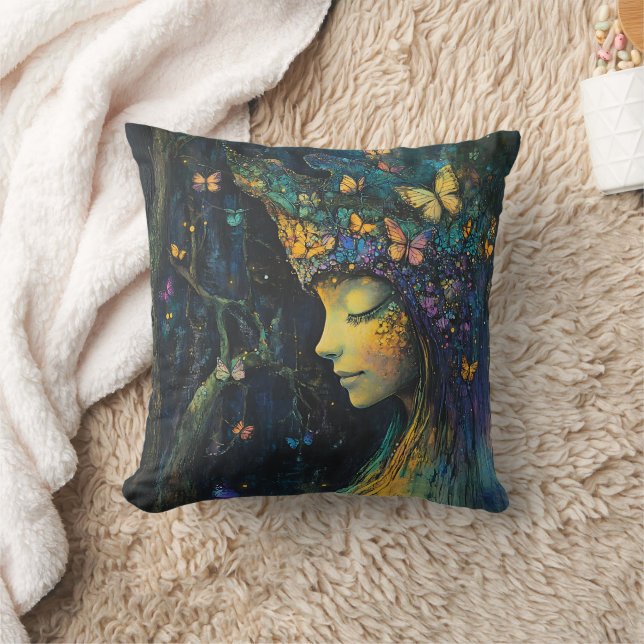 Enchanted Butterfly Forest Goddess (6) Throw Pillow (Blanket)
