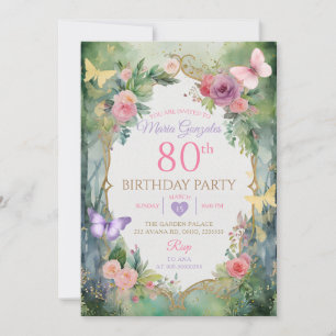 Enchanted Butterfly Garden 80th Birthday Party Invitation