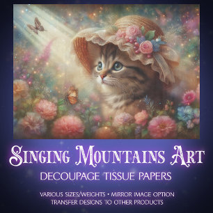 Enchanted Butterfly Garden and Cat Decoupage Tissue Paper