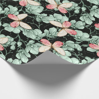 Enchanted Butterfly Garden Dark Floral Watercolor Wrapping Paper