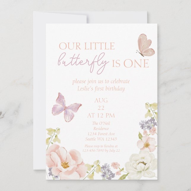 Enchanted Butterfly Garden First Birthday Invitation (Front)