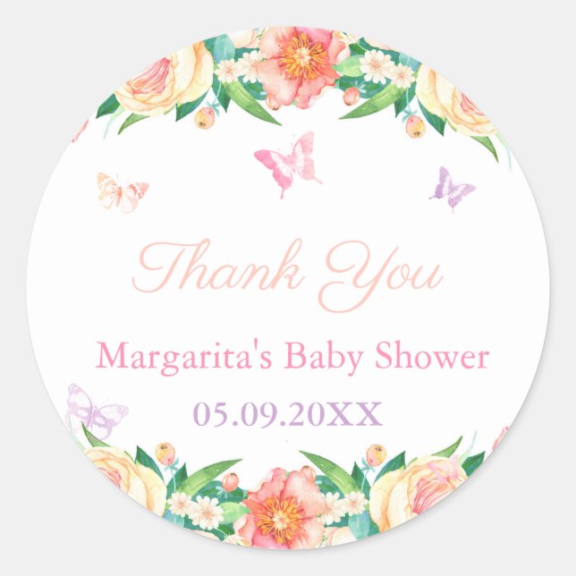 Enchanted Butterfly Garden Little Girl Baby Shower Classic Round Sticker (Front)