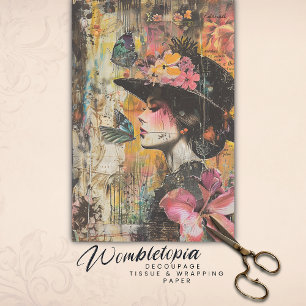 Enchanted Butterfly Lady Floral Ephemera Collage Tissue Paper