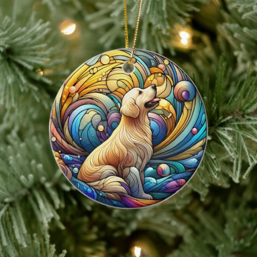 Enchanted Canine on Cosmic Ceramic Swirls Ceramic Ornament