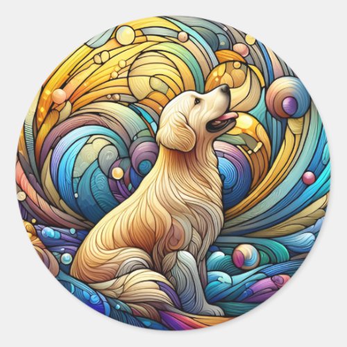 Enchanted Canine on Cosmic Ceramic Swirls Classic Round Sticker
