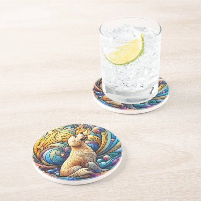 Enchanted Canine on Cosmic Ceramic Swirls Coaster (Side)