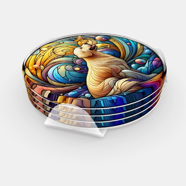 Enchanted Canine on Cosmic Ceramic Swirls Coaster Set (Set)