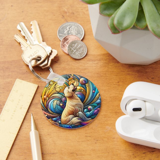 Enchanted Canine on Cosmic Ceramic Swirls Keychain (Desk)