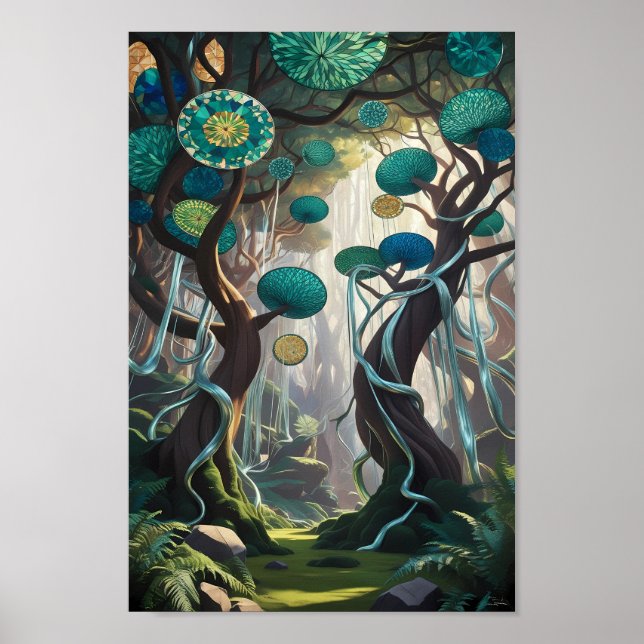 Enchanted Canopy: A Dreamlike Forest Fantasy Framed Art (Front)