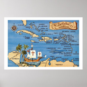 Enchanted Caribbean Map 20x30 Print