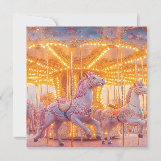 Enchanted Carousel: Whimsical Fairytale Scene Holiday Card (Front)