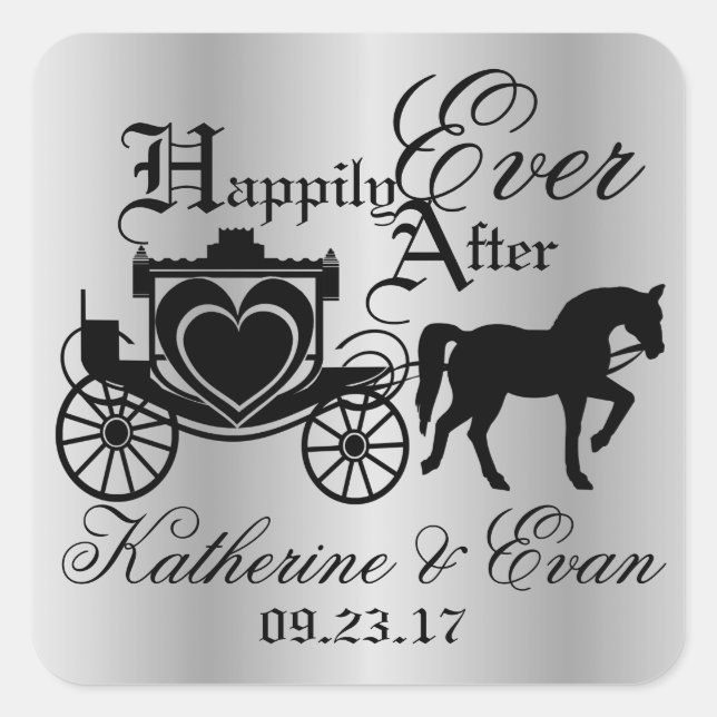 Enchanted Carriage Fairytale Silver Square Sticker (Front)