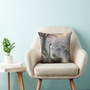 Enchanted Castle Garden With Princess Throw Pillow