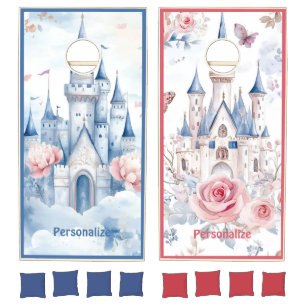 Enchanted Castle in Bloom Pastel Floral Fairytale Cornhole Set