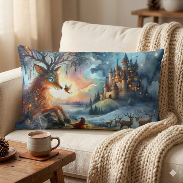 Enchanted Castle Winter Art Lumbar Pillow (Enchanted Castle Winter Art Lumbar Pillow Mockup A)