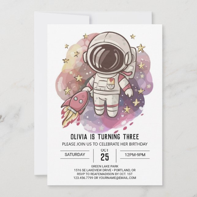  Enchanted Celestial Bliss Astronaut Birthday Invitation (Front)