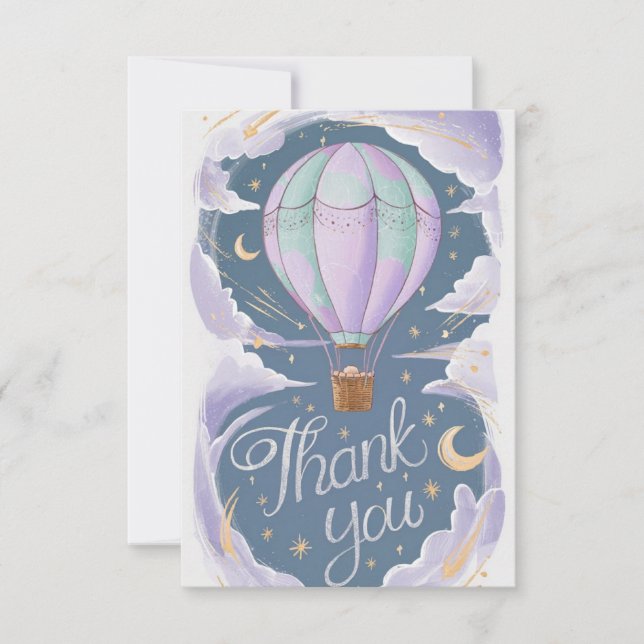 Enchanted Celestial Hot Air Balloon Thank You Card (Front)